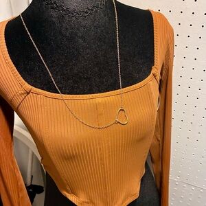 Lulu's Ribbed Long Sleeve Crop Top in Mustard